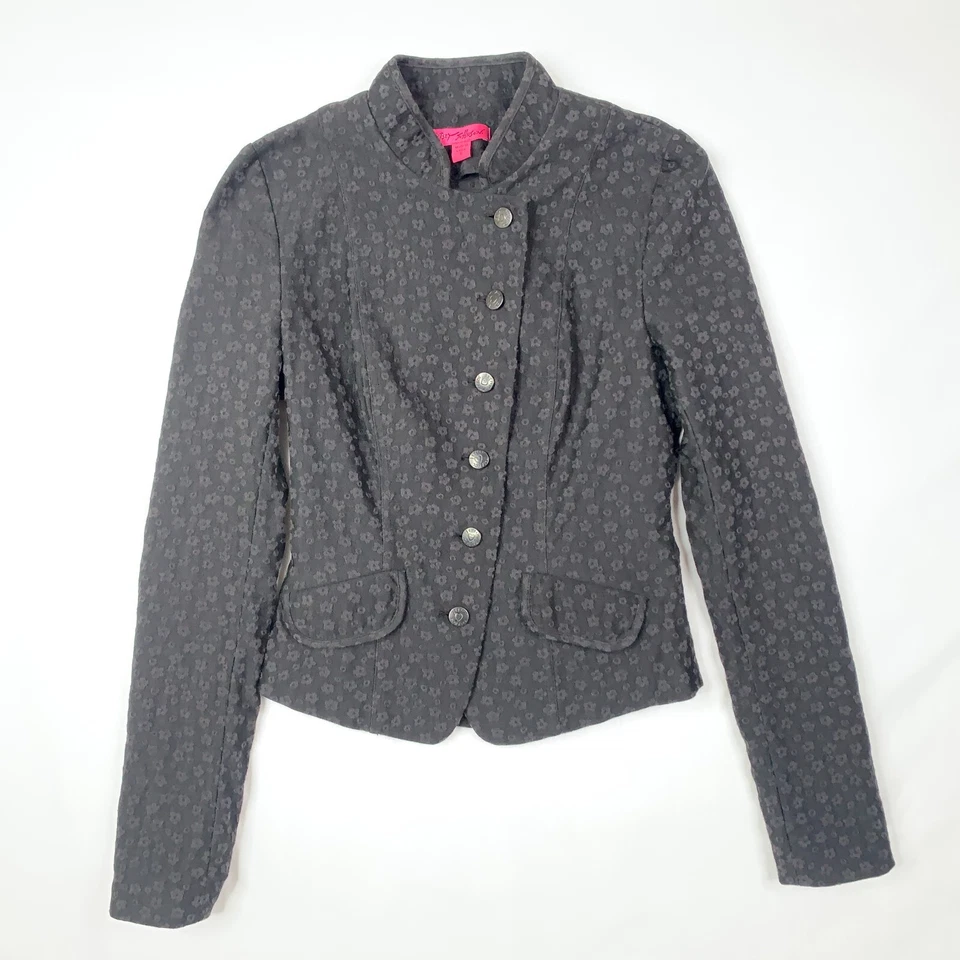 Chaqueta con botones BETSEY JOHNSON patrón de flores corsé espalda negra para mujer talla 2 Foto 1 de 4