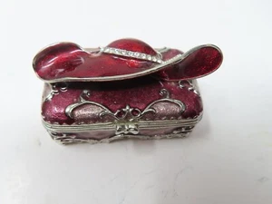 Red Hat Society 1.5"x 2.5" Enamel Silver Tone Metal Hinged Trinket Box - Picture 1 of 3
