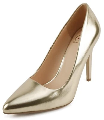 Zapatos de salón clásicos de tacón alto Delicious para mujer punta puntiaguda ESQUEMA charol dorado Foto 1 de 4