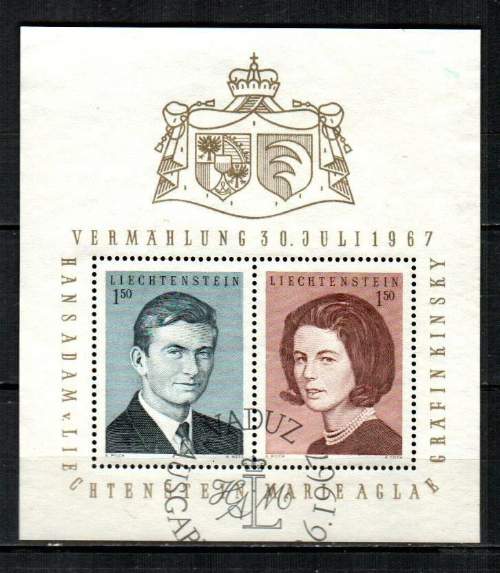 LIECHTENSTEIN Scott's 424 (S/S) Casamento Real F/VF Usado (1967) #1 - Imagem 1 de 1