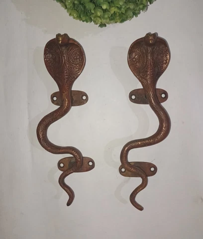 Rattle Snake Door Pull Set Brass 8.5" Inches Cobra Main Gate Handle Pair AJ101 Cover