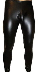 MENS BLACK WET LOOK RUBBER LOOK ROCK HORROR MEGGINGS PANTS SKINS S M L 2XL XXXL - Picture 1 of 4