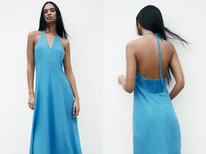 ZARA MIDIKLEID RÜCKENFREI LINEN BLEND BLUE DRESS 3374/376 - Bild 1 von 5