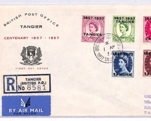 Morocco TANGIER Overprint GB QEII 1957 Wilding *ILLUSTRATED FDC* Centenary YO45 - Picture 1 of 12