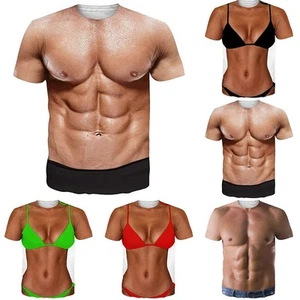 T-shirt uomo finto corpo muscolare poliestere stampa 3D abbigliamento attivo allenamento maglietta - Foto 1 di 9