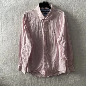 Tommy Hilfiger Mens Button Pink Check Medium Cotton Long Sleeve Collar Pocket - Picture 1 of 7
