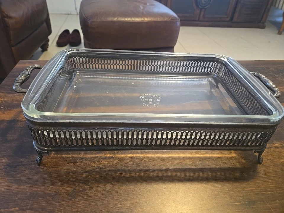Porte-plat En Argent / Support Pour Plat En Pyrex Rectangulaire 12x8" - Photo 1/4