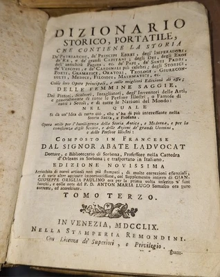 Dizionario Storico Portatile .1759 Tomi 6 - Immagine 1 di 4