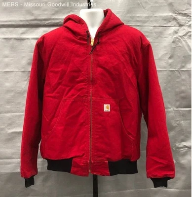 Men's Carhartt Red Plain Hooded Outerwear Jacket Size Large Cotton Blend - Image 1 of 4