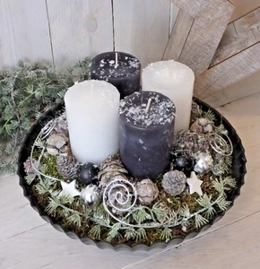 Adventskranz, Adventsgesteck, Schale rund, anthrazit-weiß - Bild 1 von 1