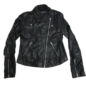 Madewell Washed Leather Motorcycle Jacket Size M True Black - Picture 1 of 14