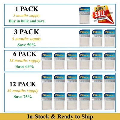 FILTRETE- AIR-FILTER PLEATED FURNACE REPLACEMENT PAD DUST PACK 3, 6, 12 NEW - Image 1 of 4