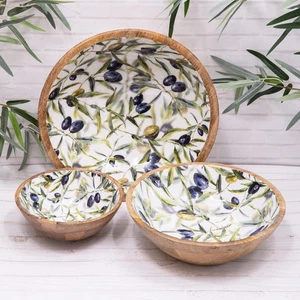Servizio Insalatiera Olive Legno di Mango Smaltato Piatto Frutta Decorativo - Foto 1 di 6