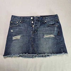 Altar’d State Denim Skirt Size M Blue Distressed Raw Hem Button Front Casual - Picture 1 of 12