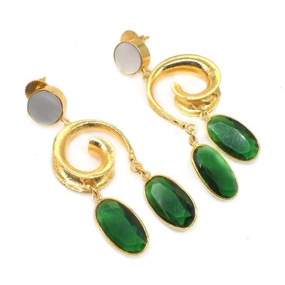 Pendiente espiral de diopsido de perlas chapado en oro brillante joyería de moda 2,5" b753 Foto 1 de 4