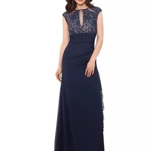 Betsy & Adam Womens Navy Ruffled Lace Bodice Gown Dress Size 6 NWT - Picture 1 of 7
