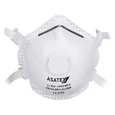 ASATEX AG, AUGUST-BORSIG-STR. 2, 50126 BERGHEIM 5x FFP3 Feinstaubmaske Faltmaske Baumaske Atemschutz für Asbestarbeiten mit Vent