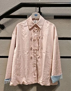 Adidas Shirt Track Jacket Size M Pink Three Lines Floral Print Chinese Style - Picture 1 of 4