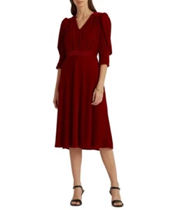 Lauren Ralph Lauren Women's Velvet Puff-Sleeve Dress Size 12 Color Lipstick Red - Picture 1 of 7