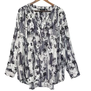 Einfache Vera Vera Wang Damen Bluse Größe 3X schwarz Blumenmuster Viskose Plissee V-Ausschnitt - Bild 1 von 13