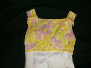 Vtg Handmade White Cream Linen Pink Yellow Embroidery Crewel Flowers Dress 0-2 - Picture 1 of 6