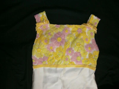 Vestido De Colección Hecho a Mano Blanco Crema Lino Rosa Amarillo Bordado Crewel Flores 0-2 Foto 1 de 4
