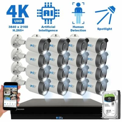 16 Channel 4K NVR 16 X 8MP PoE IP H.265+ AI Starlight Security Camera System - Image 1 of 4