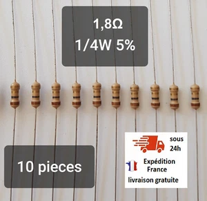 Résistance 1,8ohm 10 pièces 1/4W 5% Resistance Cuche Métal 1,8 ohm - Imagen 1 de 1
