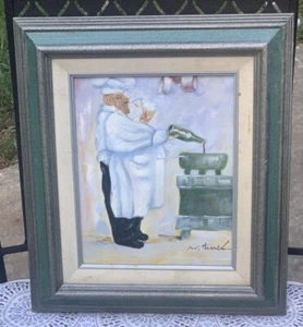 VTG Original The Chef Canvas Signed Framed Man Cooking 13 1/8” X 16” - Picture 1 of 8