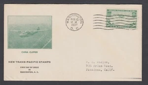 US Planty C21-11a FDC. 1937 20c green Trans Pacific, F.R. Rice cachet, F-VF - Picture 1 of 2