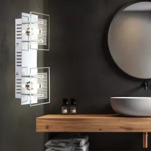 Applique da Parete Lampada Letto Vetro Argento Pavimento a Righe L 25 CM - Foto 1 di 7