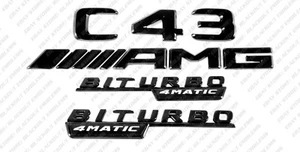 Gloss Black Emblems Logos Letters for Mercedes-Benz C43 Biturbo 4Matic AMG W206 - Bild 1 von 14