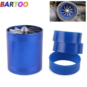 Blue Double Supercharger Turbine Turbo Charger Air Intake Fuel Fan - Picture 1 of 8