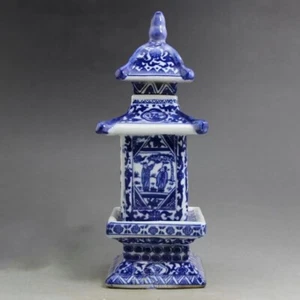 Chinese Blue and white Porcelain qing Dynasty Pagoda shaped tea jar vase 19.5cm - Picture 1 of 7