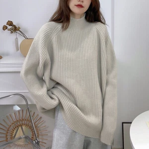 Wool Blend Sweater Women' Pullover Autumn Winter Loose Thick Knitted Cashmere - Picture 1 of 25