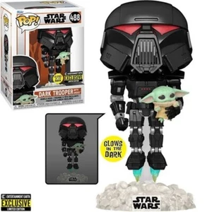 Star Wars: The Mandalorian Dark Trooper with Grogu Glow-in-the-Dark Pop! Vinyl - Picture 1 of 1