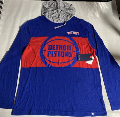 New DETROIT PISTONS Men's LARGE Long Sleeve Hoodie Sweater BIG FRONT LOGO Cover