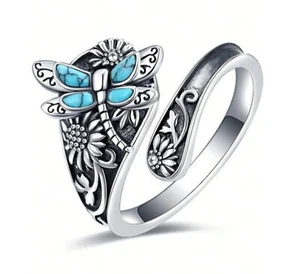 Anillo cuchara flor libélula azul - Imagen 1 de 2