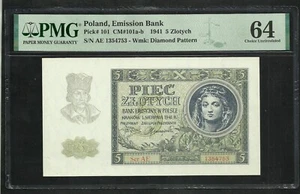 Poland : 5 Zlotych 1941 ; PMG : Choice UNC 64 ; EPQ (Ref 1878) - Picture 1 of 2
