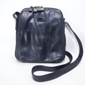 Vtg Perlina Crossbody Handbag M Navy Blue Smooth Leather Organizer Adj Strap - Picture 1 of 19