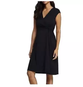 Lands' End schwarzes Faux Wickelkleid Größe 2X (20W-22W) Flügelärmel Stretch Urlaub - Bild 1 von 8