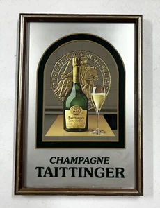 Champagne Taittinger Vintage 1975 Framed Mirror Advertising Sign Art Glass 13x19 - Picture 1 of 8