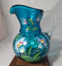 Fenton Presidents 1905-2005 Limited Ed Hand Painted Blue Glass Pitcher Vase