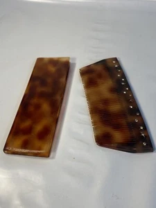 TORTOISE SHELL Celluloid COMB In CASE W/ RHINESTONE BEES 4” vtg Faux - Picture 1 of 12