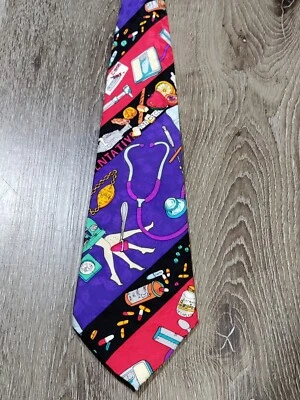 Corbata de seda para hombre Nicole Miller 1994 59x4 estampado médico corbata vintage edición limitada Foto 1 de 4