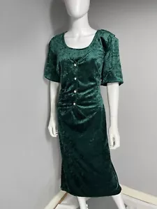 Stacey Tyler Vintage Emerald Velvet Green Dress Size 18 Padded Shoulders Ruched - Picture 1 of 11