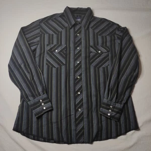Wrangler XL Pearl Snap Western Shirt Long Tail L/S Brown Stripe - Picture 1 of 7