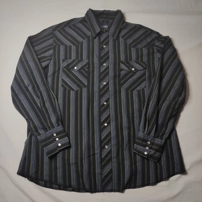 Wrangler XL Pearl Snap Western Shirt Long Tail L/S Brown Stripe - Image 1 of 4