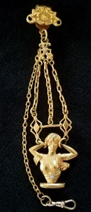 Antique Victorian Art Nouveau GF Vest Clip Watch Chain Figural Woman Seal Fob - Picture 1 of 9