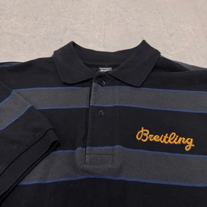 Breitling Polo Medium Striped Golf Shirt Grey Black Blue Orange Luxury Watch - Picture 1 of 8